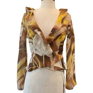 Vintage Jean Louis floral ruffle wrap cropped blouse
